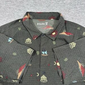 Roark Revival Shirt Mens Medium Gray Green Bless Up All Over Perforated Outdoor